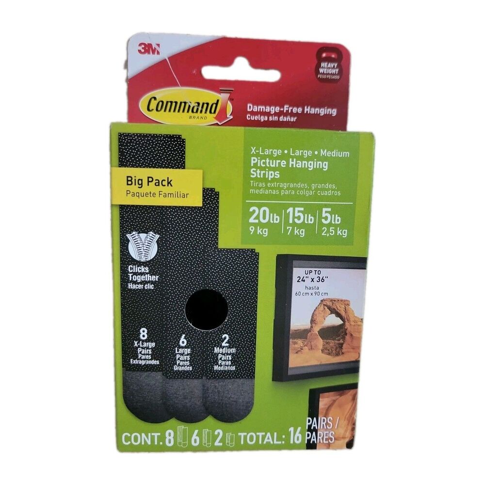 Command Picture Hanging Strips Big Pack 16 Pairs – XL L M – Damage‑Free Hanging